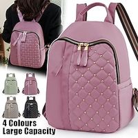 Women's Backpack School Bag Bookbag Mini Backpack Commuter Backpack School Outdoor Daily Solid Color Oxford Cloth Large Capacity Waterproof Durable Rivet Zipper Black Pink Green Lightinthebox - thumbnail