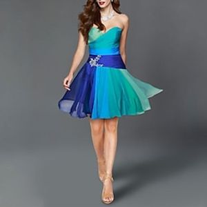 A-Line Homecoming Dresses Color Block Dress Holiday Short  Mini Sleeveless Strapless Chiffon with Rhinestone 2023 Lightinthebox