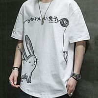 Men's Unisex Tee T shirt Hot Stamping Graphic Prints Rabbit / Bunny Plus Size Print Short Sleeve Casual Tops Cotton Basic Fashion Designer Big and Tall White Light gray miniinthebox - thumbnail