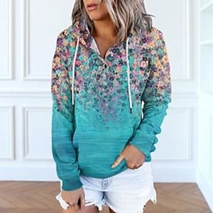 Women's Hoodie Pullover Button Up Hoodie Active Streetwear Front Pocket Print Green Blue Pink Floral Casual Hooded Long Sleeve S M L XL XXL / 3D Print miniinthebox