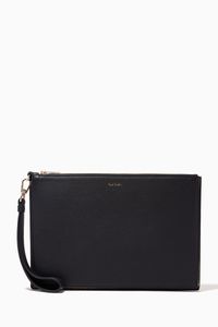 Signature Stripe Zipped Pouch in Leather