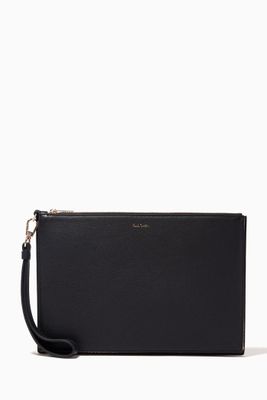Signature Stripe Zipped Pouch in Leather