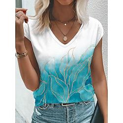 Women's T shirt Tee Floral Casual Daily Blue Print Short Sleeve Fashion V Neck Regular Fit Summer Lightinthebox