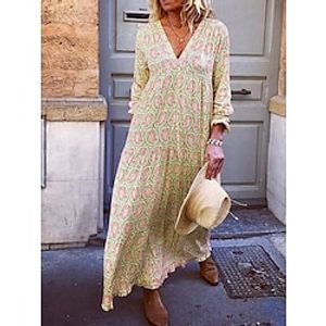 Women's Long Dress Maxi Dress Casual Dress Swing Dress Boho Dress Floral Fashion Casual Outdoor Daily Holiday Loose Print Long Sleeve V Neck Dress Loose Fit Yellow Pink Blue Spring Summer S M L XL XXL Lightinthebox