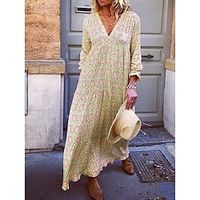 Women's Long Dress Maxi Dress Casual Dress Swing Dress Boho Dress Floral Fashion Casual Outdoor Daily Holiday Loose Print Long Sleeve V Neck Dress Loose Fit Yellow Pink Blue Spring Summer S M L XL XXL Lightinthebox - thumbnail