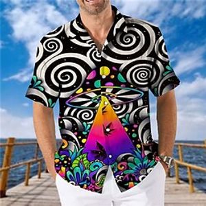 Men's Shirt Print Optical Illusion Turndown Street Casual Button-Down Print Short Sleeve Tops Designer Casual Fashion Cool Black  Summer Lightinthebox