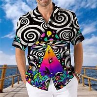 Men's Shirt Print Optical Illusion Turndown Street Casual Button-Down Print Short Sleeve Tops Designer Casual Fashion Cool Black  Summer Lightinthebox - thumbnail