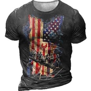 Men's Unisex T shirt Tee 3D Print Graphic Patterned Soldier National Flag Crew Neck Street Daily Print Short Sleeve Tops Designer Casual Vintage Big and Tall Black  Summer Lightinthebox