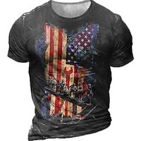 Men's Unisex T shirt Tee 3D Print Graphic Patterned Soldier National Flag Crew Neck Street Daily Print Short Sleeve Tops Designer Casual Vintage Big and Tall Black  Summer Lightinthebox - thumbnail