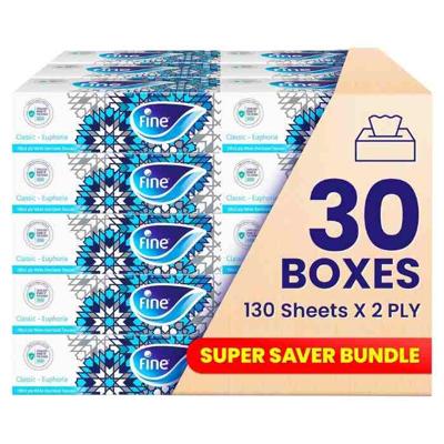 Fine Classic Euphoria Facial Tissue, Sterilized Tissue Box 2 Ply X 130 Sheets (Pack of 30)