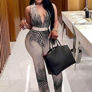 Women's Jumpsuit Backless Print Print V Neck Casual Daily Holiday Regular Fit Sleeveless Gray S M L Spring Lightinthebox
