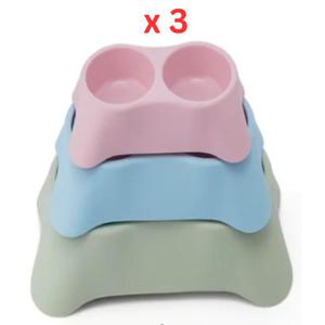 Pets Club Double Dining Bowl - 34x20x6.5Cm Blue Pack Of 3