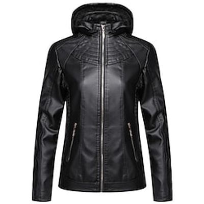 Women's Faux Leather Jacket Hoodie Jacket Waterproof Windproof Outdoor Street Daily Vacation Zipper Pocket Zipper Hoodie Chic  Modern Modern Solid Color Regular Fit Outerwear Long Sleeve Winter Fall Lightinthebox