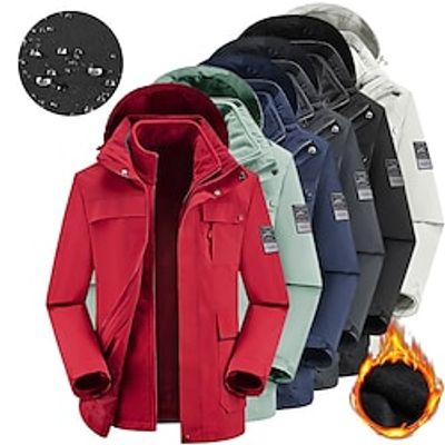 Men's Hiking 3-in-1 Jackets Ski Jacket Waterproof Hiking Jacket Fleece Winter Outdoor Thermal Warm Fleece Lining Waterproof Windproof Outerwear Trench Coat Top Hunting Ski  Snowboard Fishing Ivory Lightinthebox