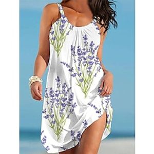 Women's Beach Dress Beach Wear Mini Dress Print Basic Casual Leaf Spaghetti Strap Sleeveless Regular Fit Daily Vacation White Pink 2023 Summer Spring S M L XL miniinthebox