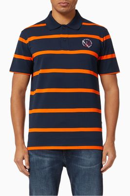 Polo with Nautical Badge in Striped Organic Cotton Piqué Polo with Nautical Badge in Striped Organic Cotton Piqué