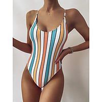 Women's One Piece Swimsuit Nylon Swimwear Bodysuit Breathable Quick Dry Sleeveless Swimming Surfing Water Sports Stripes Summer Lightinthebox - thumbnail