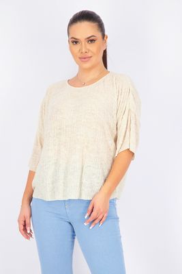 Womens Round Neckline Flowing Woven T-Shirt Sand Womens Round Neckline Flowing Woven T-Shirt Sand