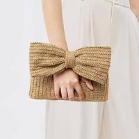 Women's Handbag Clutch Wristlet Straw Holiday Beach Travel Bowknot Multi Carry Woven Black Khaki Rainbow Lightinthebox