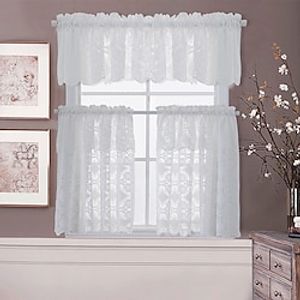 Ivory Color Knitted Lace Kitchen Valance for Windows with Charming Flower Pattern Ultimate Elegant Look Lightinthebox