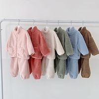Kids Girls' Pajama Set Long Sleeve Pink Red Blue Solid Color Spring Fall Active School 7-13 Years Lightinthebox - thumbnail