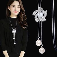 Korean Version Of Autumn And Winter Crystal Sweater Chain Necklace Wholesale High-end Women's Long Chain Versatile Tassel Pearl Pendant With Accessories Lightinthebox - thumbnail