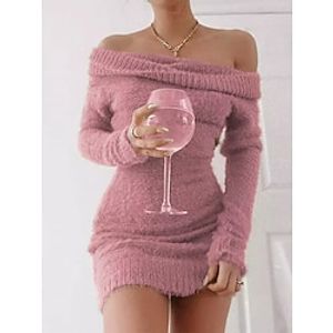 Women's Sweater Dress Jumper Dress Winter Dress Mini Dress Fashion Plain Outdoor Daily Vacation Going out Off Shoulder Long Sleeve 2023 Slim Pink Brown S M L XL XXL 3XL 4XL 5XL Lightinthebox