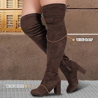 Women's Boots Wide Calf Boots Suede Shoes Plus Size Outdoor Daily Solid Color Over The Knee Boots Winter Chunky Heel Round Toe Elegant Vacation Vintage Suede Zipper Lace-up Black White Brown miniinthebox - thumbnail