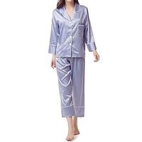 Women's Satin Silk Pajamas Sets Pure Color Fashion Casual Comfort Home Daily Bed Satin Comfort Breathable Lapel Long Sleeve Shirt Pant Pocket Fall Winter claret Gray Brown Lightinthebox - thumbnail
