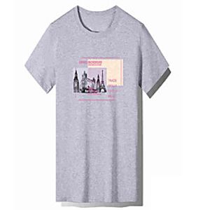 Men's Unisex Tee T shirt Hot Stamping Graphic Prints Building Letter Plus Size Print Short Sleeve Casual Tops Cotton Basic Fashion Designer Big and Tall White Black Light gray miniinthebox