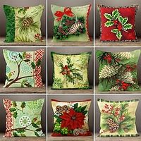 Christmas Holly Double Side Pillow Cover 1PC Xmas Soft Decorative Square Cushion Case Pillowcase for Bedroom Livingroom Sofa Couch Chair miniinthebox - thumbnail