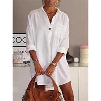 Women's White Dress Shirt Dress Casual Dress Mini Dress Cotton Button Pocket Basic Daily Shirt Collar Long Sleeve Summer Spring Black White Plain Lightinthebox