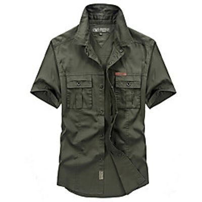 Men's Hiking Shirt  Button Down Shirts Fishing Shirt Short Sleeve Jacket Shirt Top Outdoor Quick Dry Lightweight Breathable Sweat wicking Autumn  Fall Spring Summer khaki Navy Blue Army Green Lightinthebox