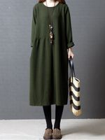 O-NEWE Casual Long Sleeve Ruffle Knit Dress