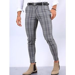 Men's Trousers Chinos Chino Pants Plaid Dress Pants Pocket Plaid Comfort Breathable Outdoor Daily Going out Cotton Blend Fashion Streetwear Light Grey Dark Gray Lightinthebox