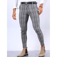 Men's Trousers Chinos Chino Pants Plaid Dress Pants Pocket Plaid Comfort Breathable Outdoor Daily Going out Cotton Blend Fashion Streetwear Light Grey Dark Gray Lightinthebox - thumbnail