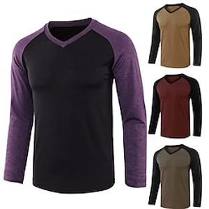 Men's T shirt Tee Color Block V Neck Vacation Casual Daily Long Sleeve Patchwork Clothing Apparel Modern Contemporary Lightinthebox