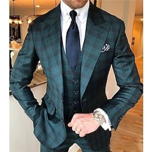 Green Men's Plaid Wedding Suits 3 Piece Checkered Tailored Fit Single Breasted Two-buttons 2023 Lightinthebox