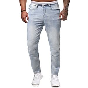 Men's Jeans Skinny Trousers Denim Pants Pocket Plain Wearable Daily Holiday Going out Stylish Basic Blue Lightinthebox