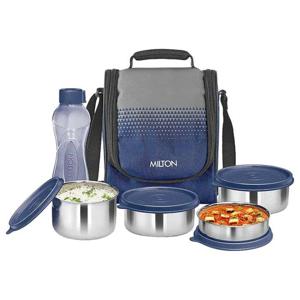 Milton Tasty 4 Stainless Steel Containers Combo Lunch Bag With Bottle - Blue MT_TSS6_BU