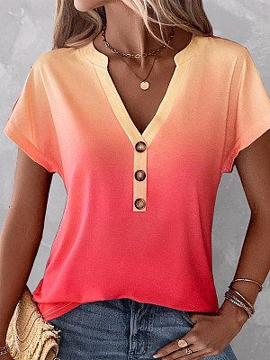 Gradient Short Sleeve V-neck T-shirt