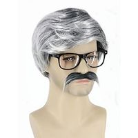 Old Man Cosplay Wig Moustache and Glasses Short Grey Halloween Costume Party Wig Lightinthebox - thumbnail