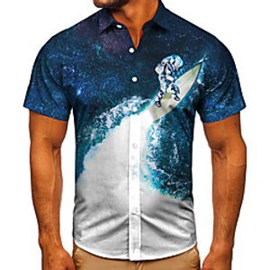 Men's Shirt 3D Print Graphic Prints Spray Button-Down Short Sleeve Street Tops Casual Fashion Classic Breathable Blue Lightinthebox