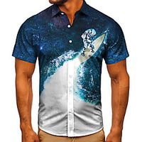Men's Shirt 3D Print Graphic Prints Spray Button-Down Short Sleeve Street Tops Casual Fashion Classic Breathable Blue Lightinthebox - thumbnail