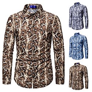 Men's Shirt Snake Print Long Sleeve Casual Tops Exaggerated Blue Yellow White miniinthebox