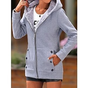 Women's Winter Coat Hoodie Jacket Street Casual Daily Wear Fall Winter Regular Coat Regular Fit Windproof Warm Stylish Contemporary Casual Jacket Long Sleeve Plain with Pockets Full Zip Red Blue Green Lightinthebox