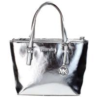 Michael Kors Jet Set Silver Metallic XS Carryall Top Zip Tote Bag Purse (83375)