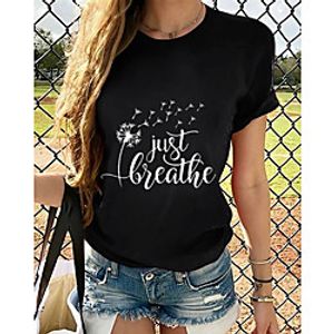 Women's T shirt Graphic Print Round Neck Basic Tops Cotton Black miniinthebox