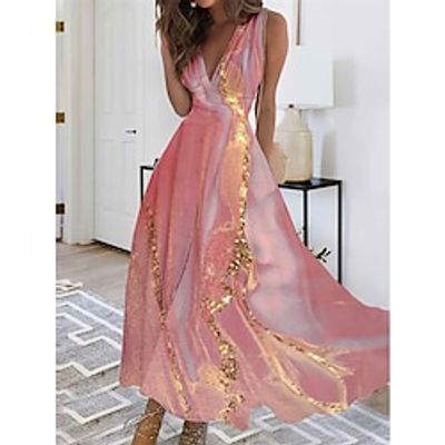 Women's Long Dress Maxi Dress Casual Dress Swing Dress A Line Dress Ombre Marbling Fashion Streetwear Outdoor Daily Date Print Sleeveless V Neck Dress Regular Fit Pink Summer Spring S M L XL XXL Lightinthebox