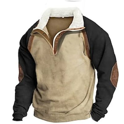 Men's Sweatshirt Quarter Zip Sweatshirt Khaki Half Zip Color Block Patchwork Sports  Outdoor Daily Holiday Streetwear Basic Casual Fall  Winter Clothing Apparel Hoodies Sweatshirts  Lightinthebox